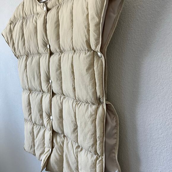 Pilcro Anthropologie Womens O/S Quilted Adjustable Snap Puffer Vest in Cream - Picture 4 of 9